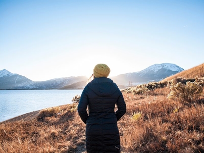 Single woman hiking in the mountains